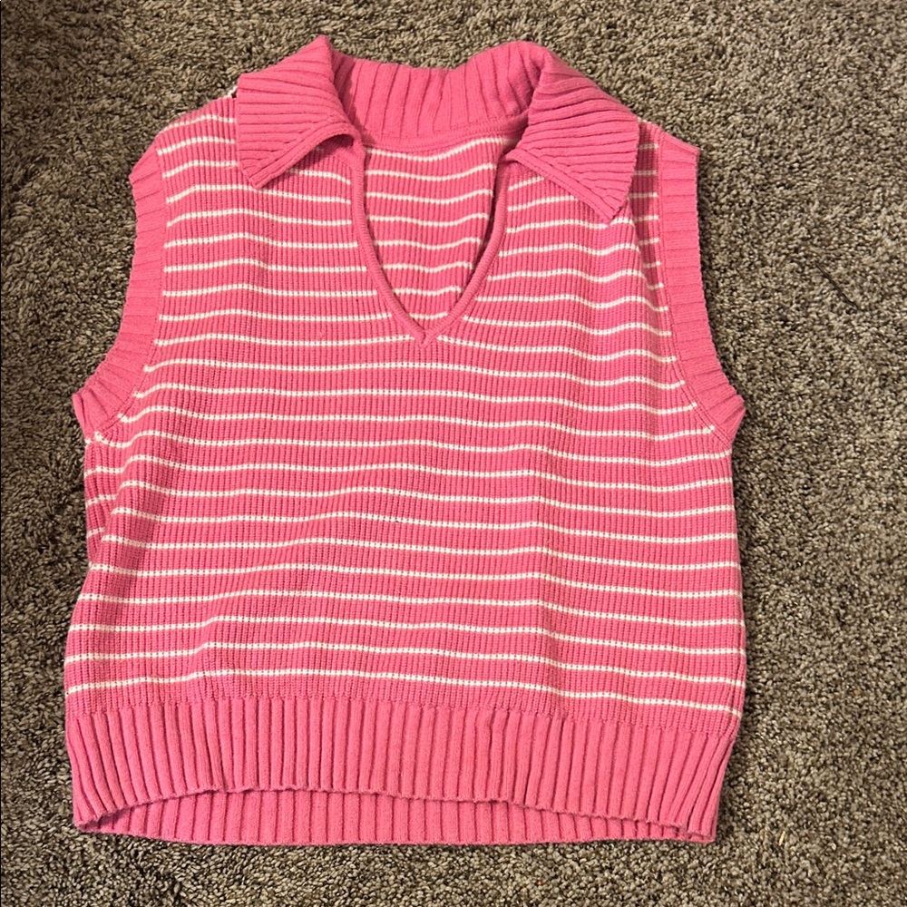 Amazon Pink and White Striped V-Neck Sweater Vest
